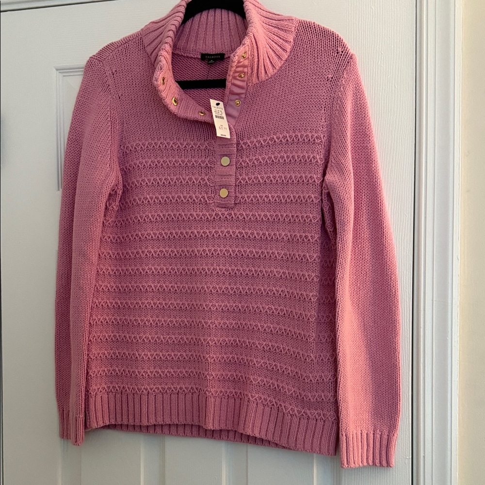 Talbots Pink Cowl Neck Sweater with Button Accents